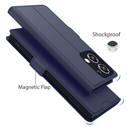 Kapa Noble Slim Magnetic Leather Flip Case Cover for Oppo Reno 13 | Card Holder Stand Flip Wallet Case (Blue)