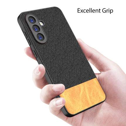 Kapa Soft Fabric & Leather Hybrid Protective Back Cover for Samsung Galaxy A16 | Shockproof Slim Hard Anti Slip Back Case (Black,Brown)
