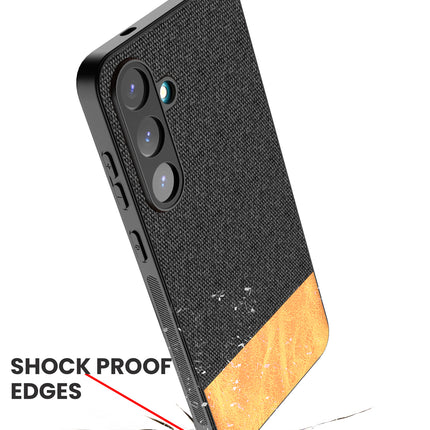 Kapa Soft Fabric & Leather Hybrid Protective Back Cover for Samsung Galaxy S25 Plus | Shockproof Slim Hard Anti Slip Back Case (Black,Brown) - Mobizang
