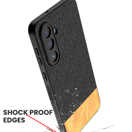 Kapa Soft Fabric & Leather Hybrid Protective Back Cover for Samsung Galaxy M56 | Shockproof Slim Hard Anti Slip Back Case (Black,Brown) - Mobizang