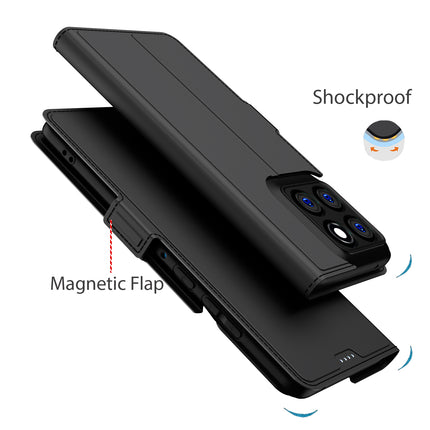 Kapa Noble Slim Magnetic Leather Flip Case Cover for Moto Edge 60 Pro | Card Holder Stand Flip Wallet Case (Black) - Mobizang
