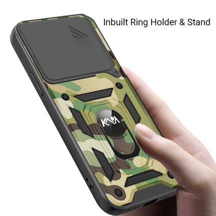 Kapa Tank Back Cover for Oppo F29 5G | Inbuilt Ring + Slider Shockproof Lens Protection Bumper Back Case (Green)