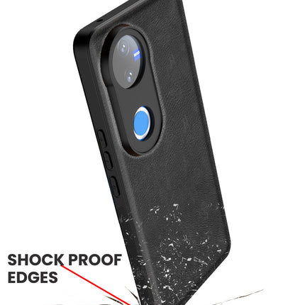 Kapa Tux Leather Back Cover for Vivo V50 5G | Slim Shockproof Camera Protection Bumper Case (Black)