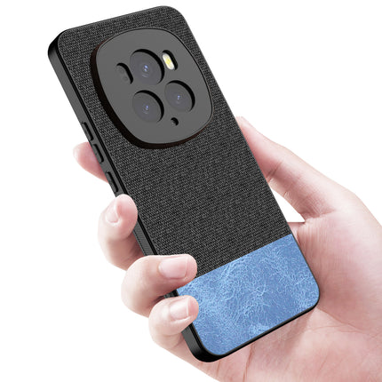 Kapa Soft Fabric & Leather Hybrid Protective Back Cover for Honor Magic 6 PRO | Shockproof Slim Hard Anti Slip Back Case (Black,Blue) - Mobizang