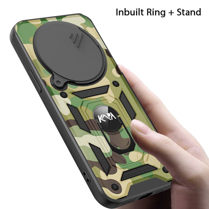 Kapa Tank Back Cover for Redmi Note 14 Pro Plus | Inbuilt Ring + Slider Shockproof Lens Protection Bumper Back Case (Green)