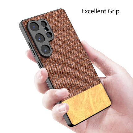 Kapa Soft Fabric & Leather Hybrid Protective Back Cover for Samsung Galaxy S25 Ultra | Shockproof Slim Hard Anti Slip Back Case (Brown)