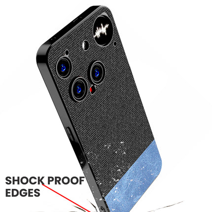 Kapa Soft Fabric & Leather Hybrid Protective Back Cover for Nothing Phone 3 5G | Shockproof Slim Hard Anti Slip Back Case (Black,Blue)