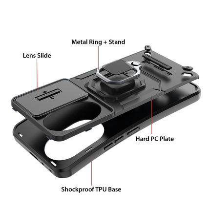 Kapa Armor Slider Back Cover for Honor 200 Pro (5G) | Inbuilt Ring + Camera Slider Shockproof Lens Protection Bumper Back Case (Black)
