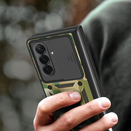 Kapa Tank Back Cover for Samsung Galaxy Z Fold 7 | Inbuilt Ring + Slider Shockproof Lens Protection Bumper Back Case (Green) - Mobizang