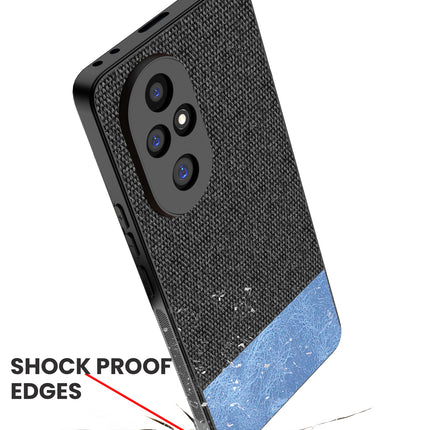 Kapa Soft Fabric & Leather Hybrid Protective Back Cover for Honor 200 Pro (5G) | Shockproof Slim Hard Anti Slip Back Case (Black,Blue) - Mobizang