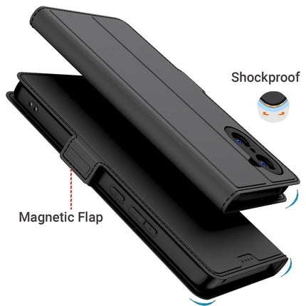 Kapa Noble Slim Magnetic Leather Flip Case Cover for OnePlus Nord CE 5 | Card Holder Stand Flip Wallet Case (Black)