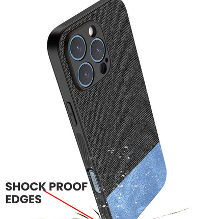 Kapa Soft Fabric & Leather Hybrid Protective Back Cover for Apple iPhone 16 Pro | Shockproof Slim Hard Anti Slip Back Case (Black,Blue)
