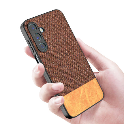 Kapa Soft Fabric & Leather Hybrid Protective Back Cover for Samsung Galaxy M35 (5G) | Shockproof Slim Hard Anti Slip Back Case (Brown) - Mobizang