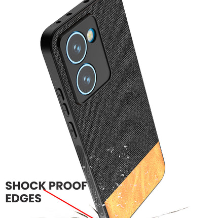 Kapa Soft Fabric & Leather Hybrid Protective Back Cover for Realme P3 Ultra 5G | Shockproof Slim Hard Anti Slip Back Case (Black,Brown)