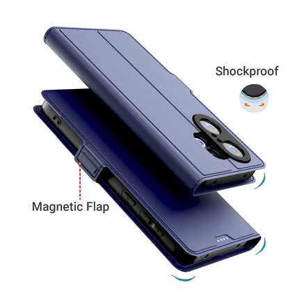 Kapa Noble Slim Magnetic Leather Flip Case Cover for Vivo X200 FE 5G | Card Holder Stand Flip Wallet Case (Blue)