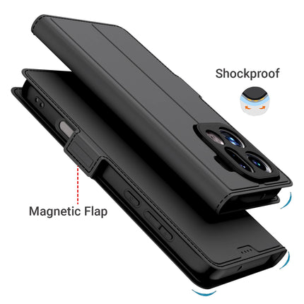 Kapa Noble Slim Magnetic Leather Flip Case Cover for Oppo Find X9 Pro | Card Holder Stand Flip Wallet Case (Black) - Mobizang