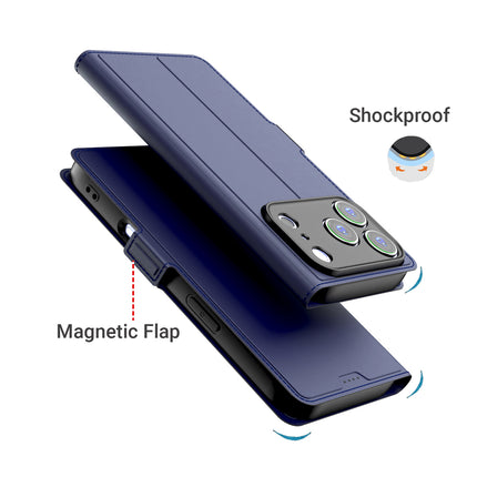 Kapa Noble Slim Magnetic Leather Flip Case Cover for Apple iPhone 17 Pro | Card Holder Stand Flip Wallet Case (Blue)