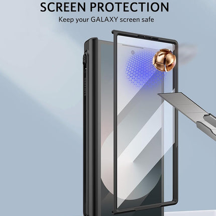 Kapa Geometric S Pen Holder Hinge Protection Back Cover for Samsung Galaxy Z Fold6 / Fold 6 | Slim Shock proof Case with Inbuilt Glass & S Pen Slot (Black)