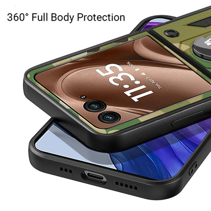 Kapa Tank Back Cover for Moto Razr 60 Ultra | Inbuilt Ring + Slider Shockproof Lens Protection Bumper Back Case (Green)