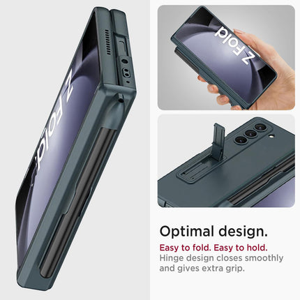 Kapa Magnetic Hinge Case for Samsung Galaxy Z Fold 6 | Inbuilt S-Pen Holder Stand Hybrid Back Cover (Greygreen) - Mobizang