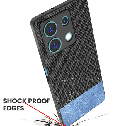 Kapa Soft Fabric & Leather Hybrid Protective Back Cover for Redmi Note 13 (5G) | Shockproof Slim Hard Anti Slip Back Case (Black,Blue)