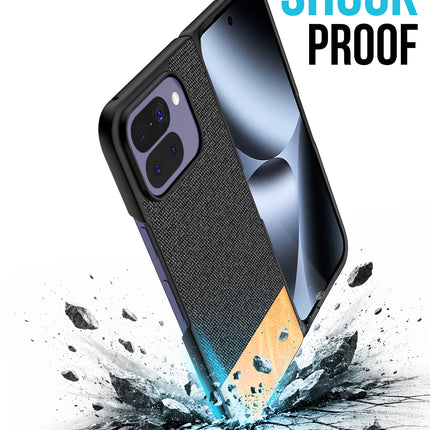 Kapa Soft Fabric & Leather Hybrid Protective Back Cover for Google Pixel 10 PRO FOLD | Shockproof Slim Hard Anti Slip Back Case (Black,Brown) - Mobizang