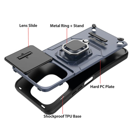 Kapa Armor Slider Back Cover for Iqoo Z9 | Inbuilt Ring + Camera Slider Shockproof Lens Protection Bumper Back Case (Blue)