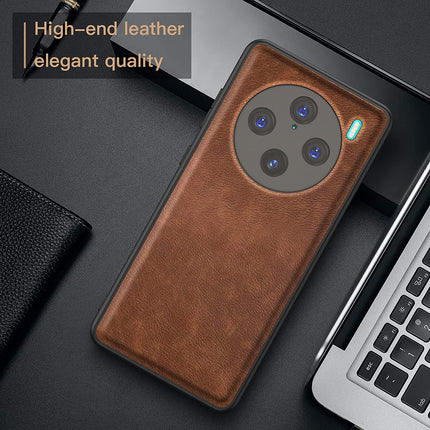 Kapa Tux Leather Back Cover for Vivo X100 Pro (5G) | Slim Shockproof Camera Protection Bumper Case (Brown) - Mobizang
