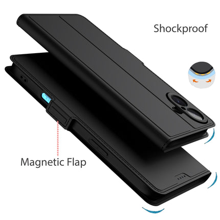 Kapa Noble Slim Magnetic Leather Flip Case Cover for Apple iPhone 16 | Card Holder Stand Flip Wallet Case (Black) - Mobizang