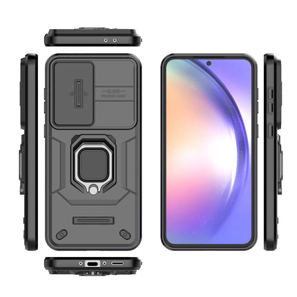 Kapa Armor Slider Back Cover for Samsung Galaxy A56 | Inbuilt Ring + Camera Slider Shockproof Lens Protection Bumper Back Case (Black)