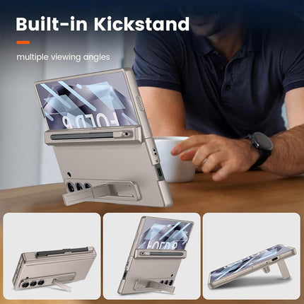 Kapa Magnetic Hinge Case for Samsung Galaxy Z Fold 6 | Inbuilt S-Pen Holder Stand Hybrid Back Cover (Titanium)