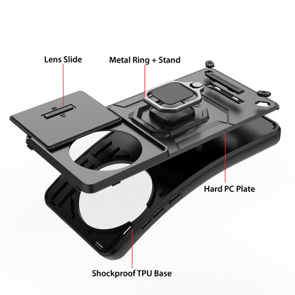 Kapa Armor Slider Back Cover for OnePlus 13 | Inbuilt Ring + Camera Slider Shockproof Lens Protection Bumper Back Case (Black)