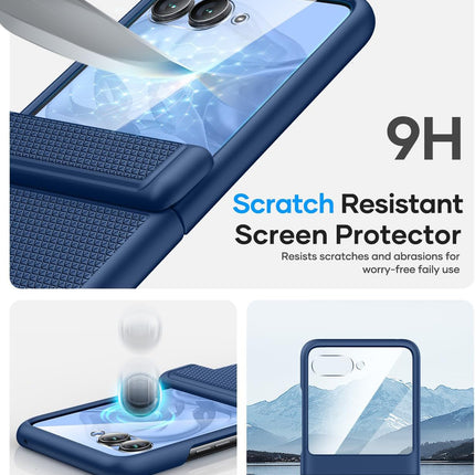 Kapa Textured Grip Hinge Protection Back Cover for Moto Razr 50 Ultra| with [Inbuilt Glass] Full Body Shockproof Hard Back Case (Blue)