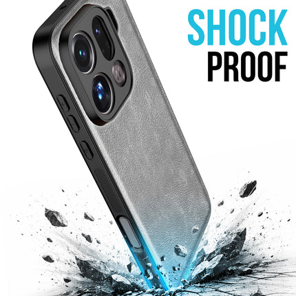 Kapa Tux Leather Back Cover for Oppo Find X9 Pro | Slim Shockproof Camera Protection Bumper Case (Grey)