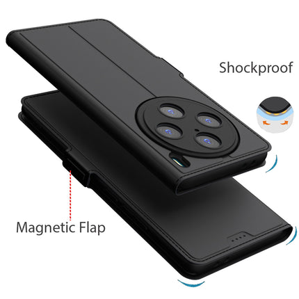 Kapa Noble Slim Magnetic Leather Flip Case Cover for Vivo X100 Pro (5G) | Card Holder Stand Flip Wallet Case (Black) - Mobizang