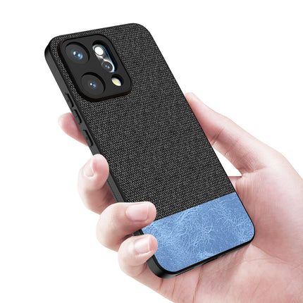 Kapa Soft Fabric & Leather Hybrid Protective Back Cover for Oppo Reno 14 PRO 5G | Shockproof Slim Hard Anti Slip Back Case (Black,Blue)