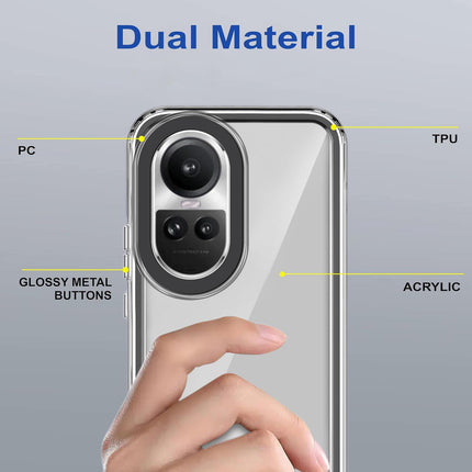 Kapa Warrior Acrylic Clear Back Cover For Oppo Reno 10 / Reno 10 PRO | Slim Shockproof [Military Grade Protection] Hybrid Bumper Case (Black Sides) - Mobizang