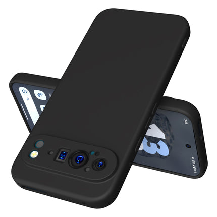 Kapa Matte Protective Lens Flexible Back Cover for Google Pixel 9 / 9 PRO | Slim Silicone with Soft Lining Shockproof Full Body Bumper Case (Black)