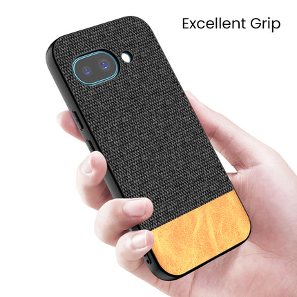 Kapa Soft Fabric & Leather Hybrid Protective Back Cover for Google Pixel 9A | Shockproof Slim Hard Anti Slip Back Case (Black,Brown)