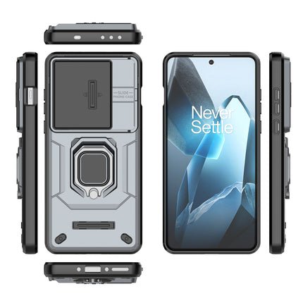 Kapa Armor Slider Back Cover for OnePlus 13 | Inbuilt Ring + Camera Slider Shockproof Lens Protection Bumper Back Case (Grey) - Mobizang