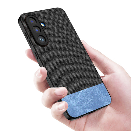 Kapa Soft Fabric & Leather Hybrid Protective Back Cover for Samsung Galaxy M56 | Shockproof Slim Hard Anti Slip Back Case (Black,Blue) - Mobizang