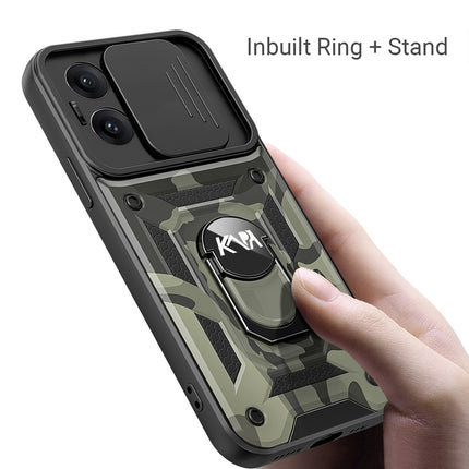 Kapa Tank Back Cover for Oppo Reno 13 Pro 5G | Inbuilt Ring + Slider Shockproof Lens Protection Bumper Back Case (Black) - Mobizang