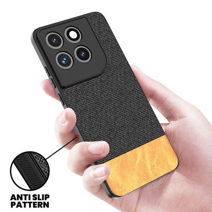 Kapa Soft Fabric & Leather Hybrid Protective Back Cover for Moto Edge 70 | Shockproof Slim Hard Anti Slip Back Case (Black,Brown)