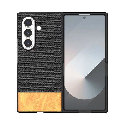 Kapa Soft Fabric & Leather Hybrid Protective Back Cover for Samsung Galaxy Z Fold 7 | Shockproof Slim Hard Anti Slip Back Case (Black,Brown) - Mobizang
