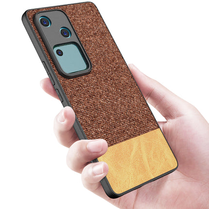 Kapa Soft Fabric & Leather Hybrid Protective Back Cover for Vivo V30 (5G) | Shockproof Slim Hard Anti Slip Back Case (Brown)