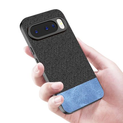 Kapa Soft Fabric & Leather Hybrid Protective Back Cover for Google Pixel 10 | Shockproof Slim Hard Anti Slip Back Case (Black,Blue)