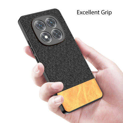 Kapa Soft Fabric & Leather Hybrid Protective Back Cover for Redmi Note 14 Pro (5G) | Shockproof Slim Hard Anti Slip Back Case (Black,Brown)