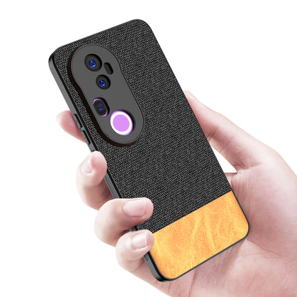 Kapa Soft Fabric & Leather Hybrid Protective Back Cover for Vivo T4 Ultra 5G | Shockproof Slim Hard Anti Slip Back Case (Black,Brown) - Mobizang