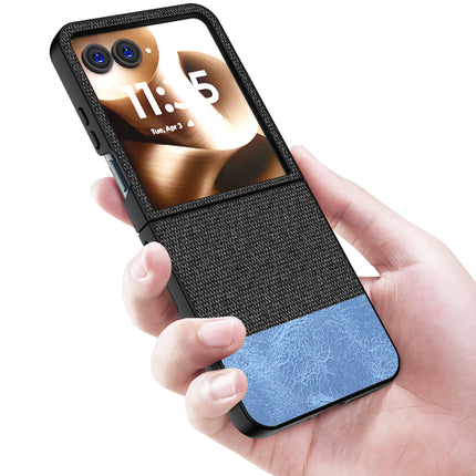 Kapa Soft Fabric & Leather Hybrid Protective Back Cover for Moto Razr 60 Ultra | Shockproof Slim Hard Anti Slip Back Case (Black,Blue)
