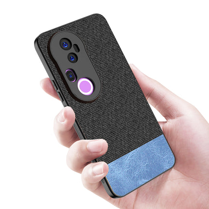 Kapa Soft Fabric & Leather Hybrid Protective Back Cover for Vivo T4 Ultra 5G | Shockproof Slim Hard Anti Slip Back Case (Black,Blue)